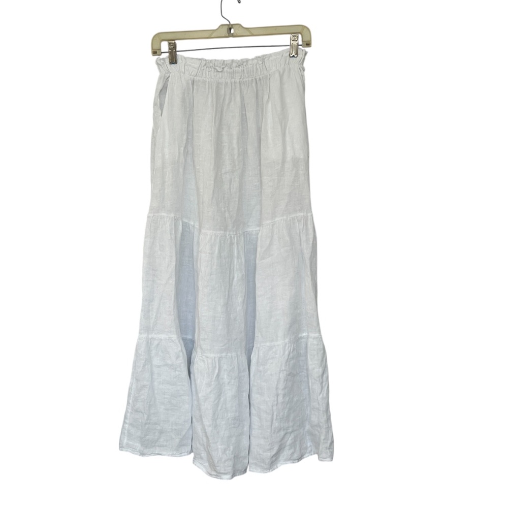 White Linen Tiered Maxi Skirt